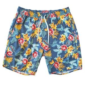 Fair Harbor Anchor Trunk Mens Small 8" Blue Floral Hibiscus Lined Swim Shorts